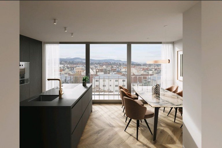 Visualisierung K�che und Essbereich Wien Wohnung Moderne 2 Zimmerwohnung mit herrlichem Ausblick!